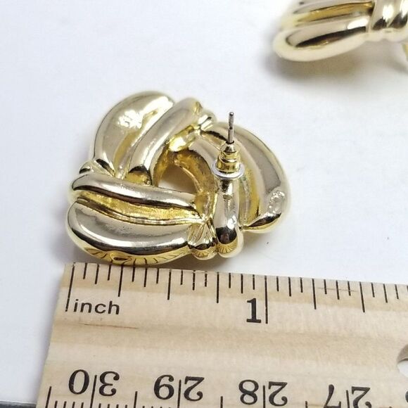 Vintage Gold Tone Triangle Shape Puffy Stud Earrings, Retro 80s Style, Estate - Picture 4 of 5